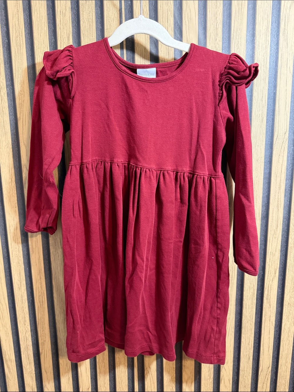 Girls' Long Sleeve Ruffle Shoulder Dress - Burgundy- Squiggles by Charlie